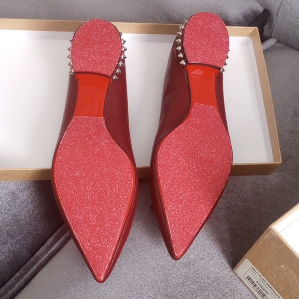Christian Louboutin Burgundy Nappa leather spiked heel flat with Textured Soles